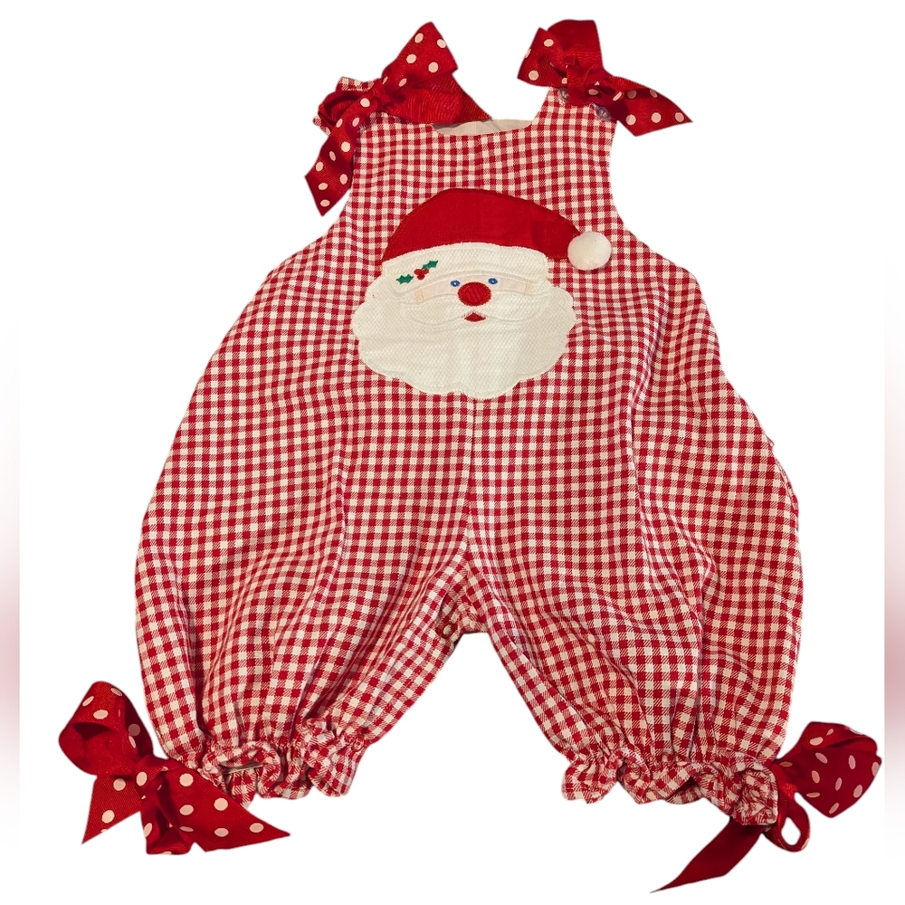 Bailey Boys Red Gingham Christmas Santa bubble Ruffle Cotton Romper USA